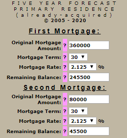 second and first mortgage input display for a already aquired property calculator